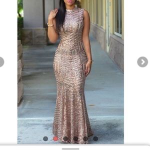 Rose gold mermaid maxi gown
